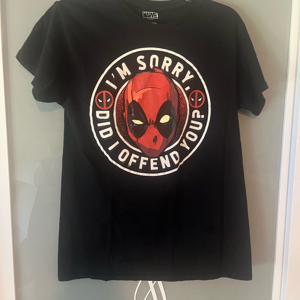 Marvel Black Deadpool Graphic Tee with Red & White Crest